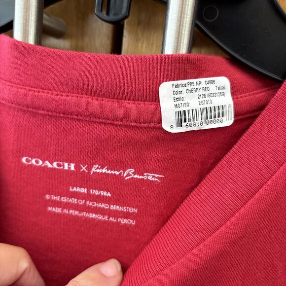 Coach X Richard Bernstein T shirt L Cherry Red Short Sleeve Cotton Pullover Logo - Picture 4 of 10